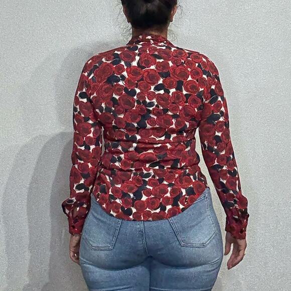 Love Moschino Red Floral Neck Tie Bow Blouse Sz 8 - Picture 11 of 13